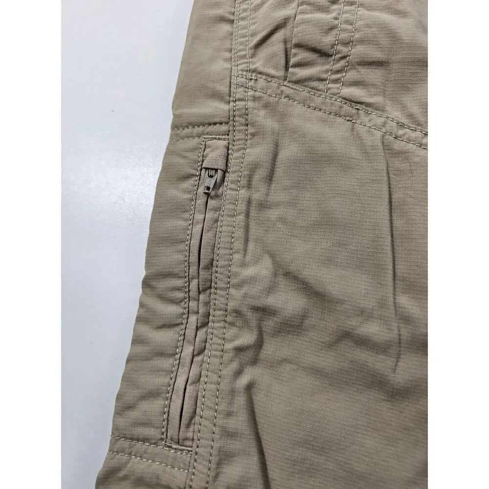 North face size 34 nylon packable zip pocket shorts beige lightweight khaki
